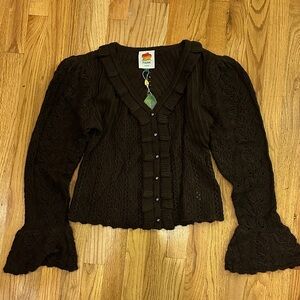 NWT FARM Rio Lace Stitch Knit Ruffles Cardigan